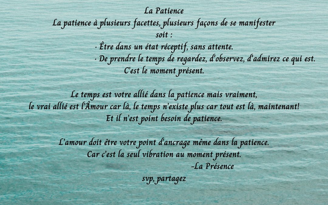 La Patience, La patience a plusieurs facettes, plusieurs façons de se manifester; soit…..